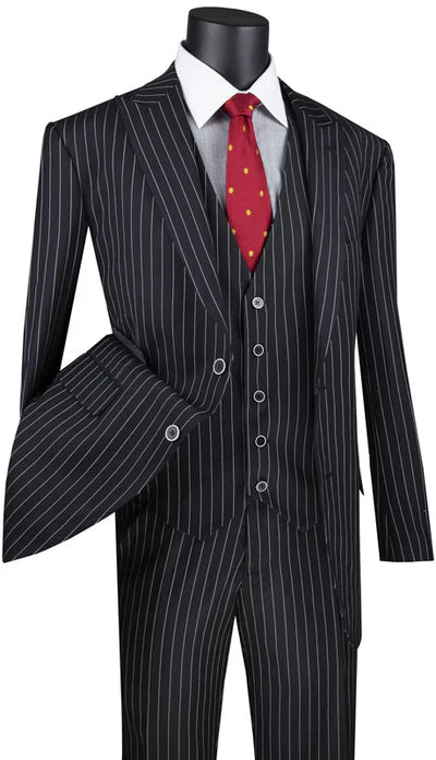 Black Pinstripe Regular Fit 3-Piece Suit – Regalia Collection