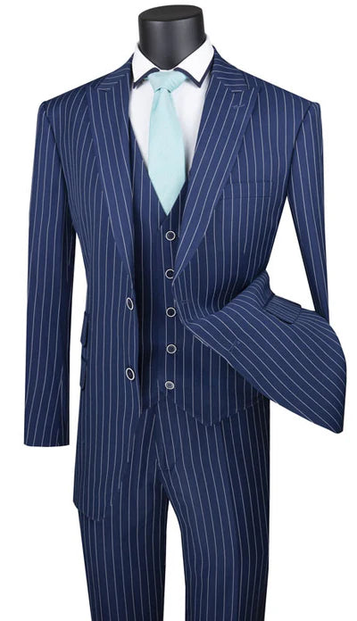 Blue Pinstripe Regular Fit 3-Piece Suit – Regalia Collection