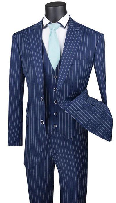Blue Pinstripe Regular Fit 3-Piece Suit – Regalia Collection - Upscale Men's Fashion