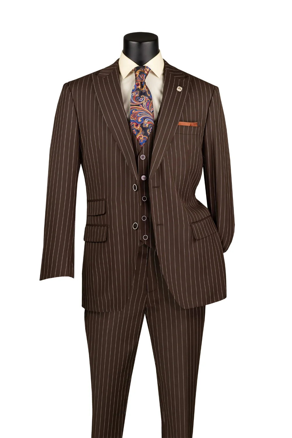 Brown Pinstripe Regular Fit 3-Piece Suit – Regalia Collection