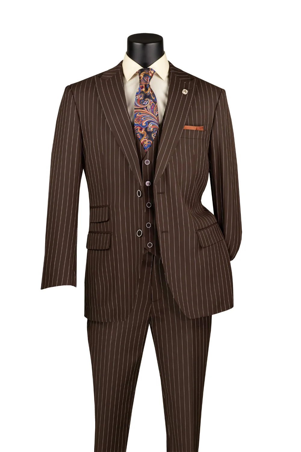 Brown Pinstripe Regular Fit 3-Piece Suit – Regalia Collection - Upscale Men's Fashion
