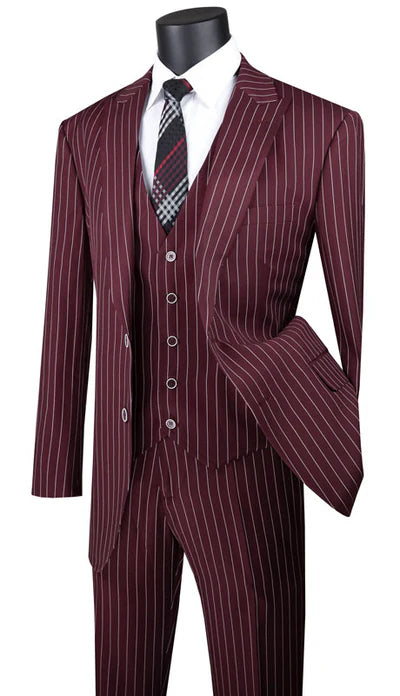 Burgundy Pinstripe Regular Fit 3-Piece Suit – Regalia Collection
