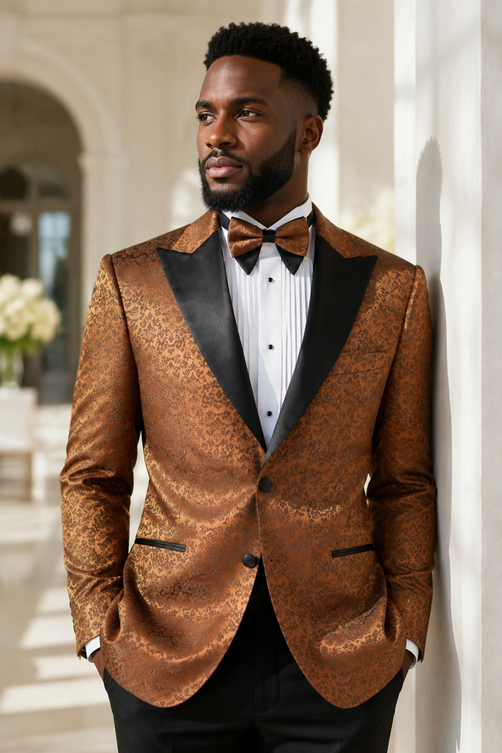 Men's Brown Floral Jacquard Regular Fit Dinner Jacket – Fiorenzo Collection