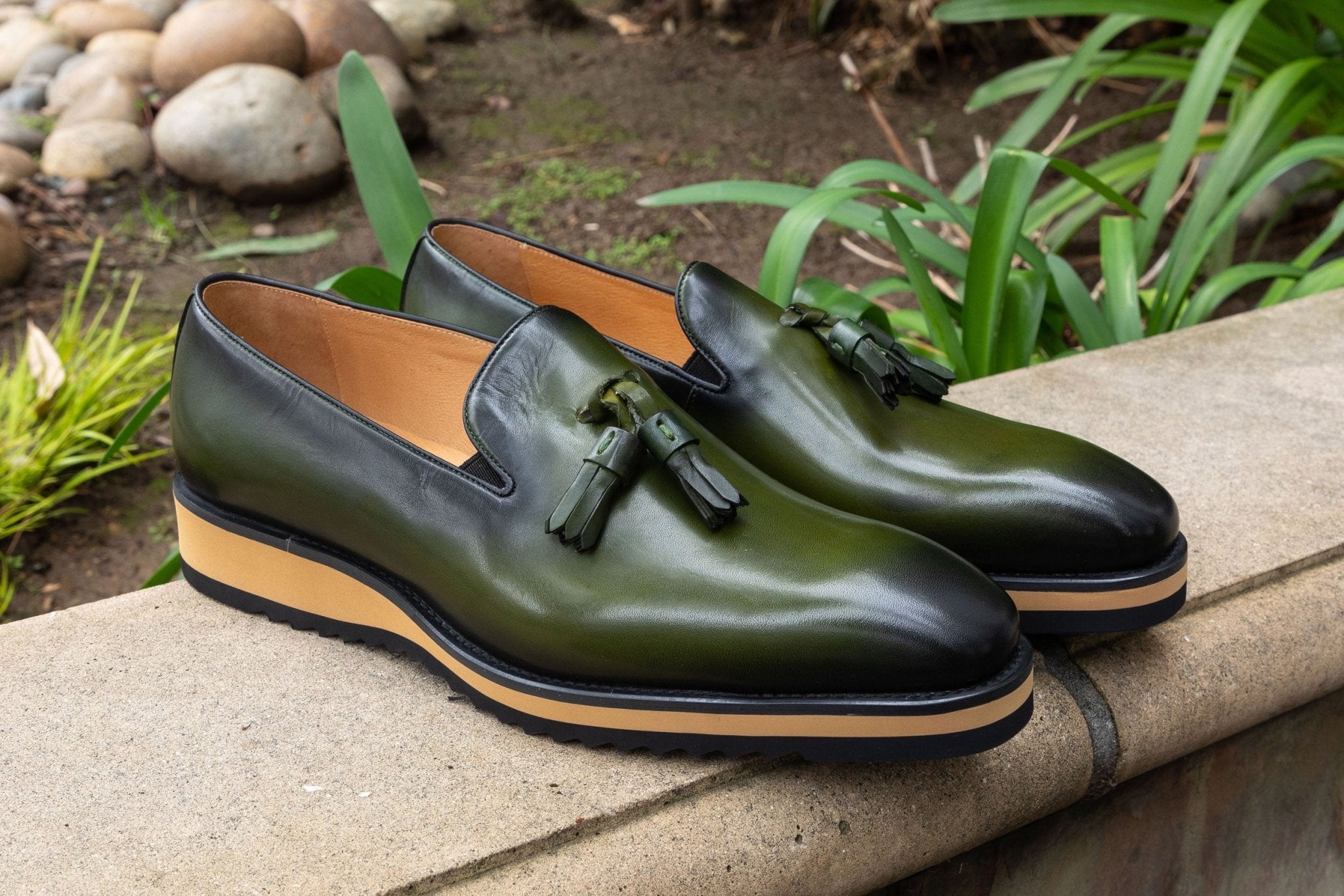 Calfskin Slip-On Tasseled Loafer Olive - Upscale Men's Fashion