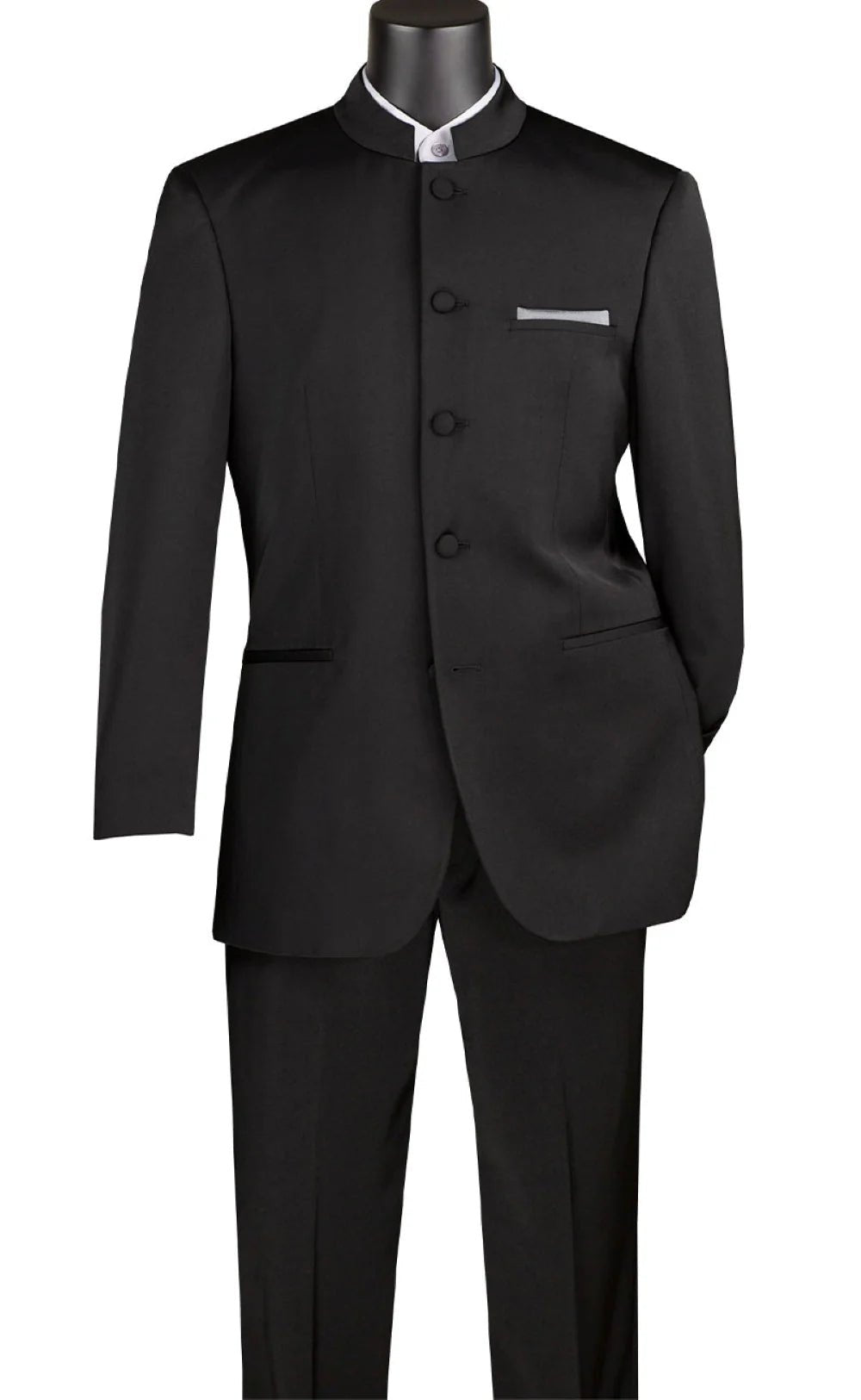 Banded Collar Regular Fit 2-Piece Suit – Black - Vienna Collection - Upscale Men's Fashion