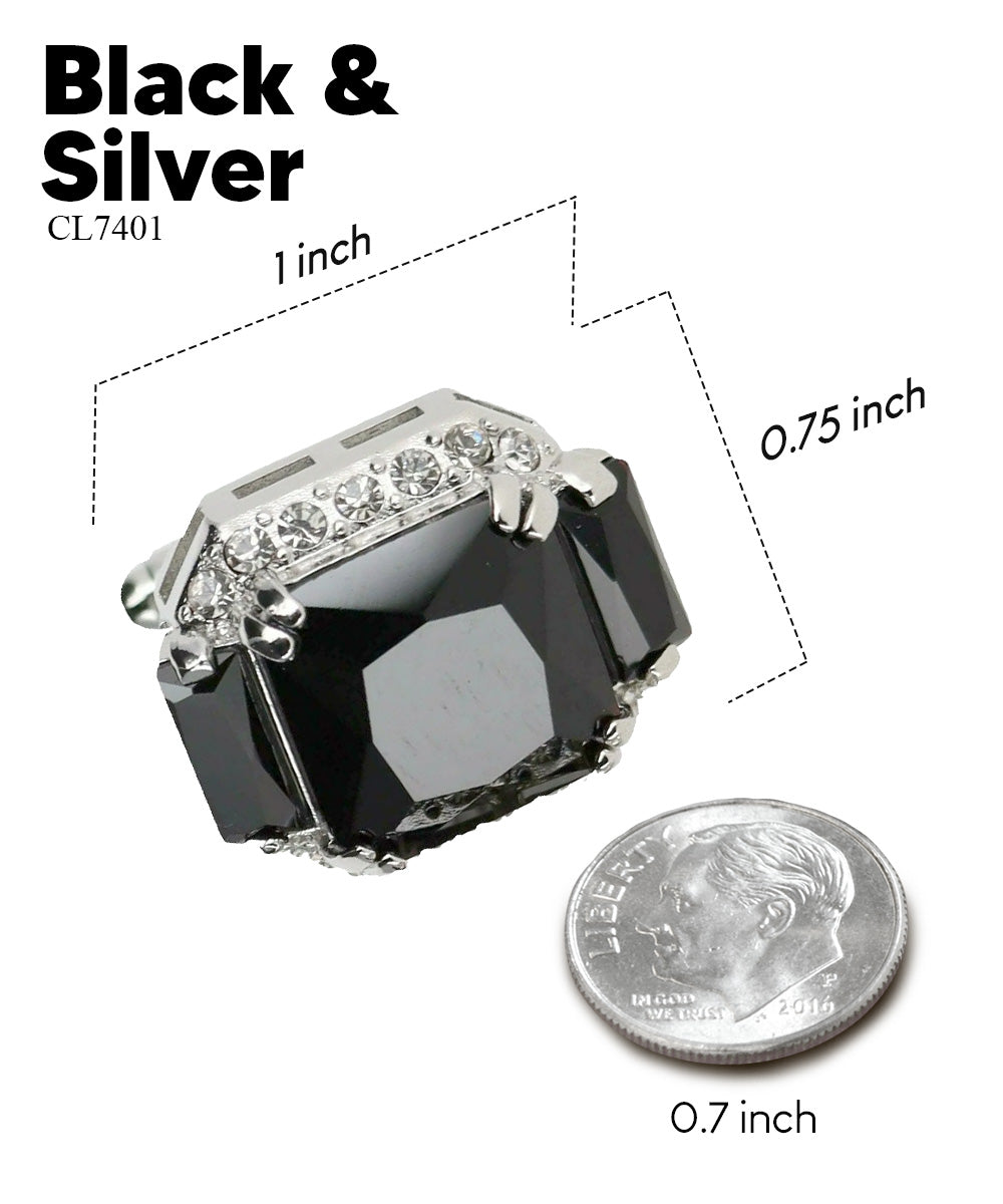 Vittorio Vico – Rectangular Diamond-Flanked Crystal Cufflinks