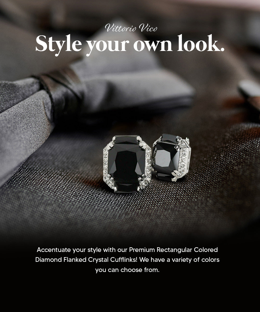 Vittorio Vico – Rectangular Diamond-Flanked Crystal Cufflinks
