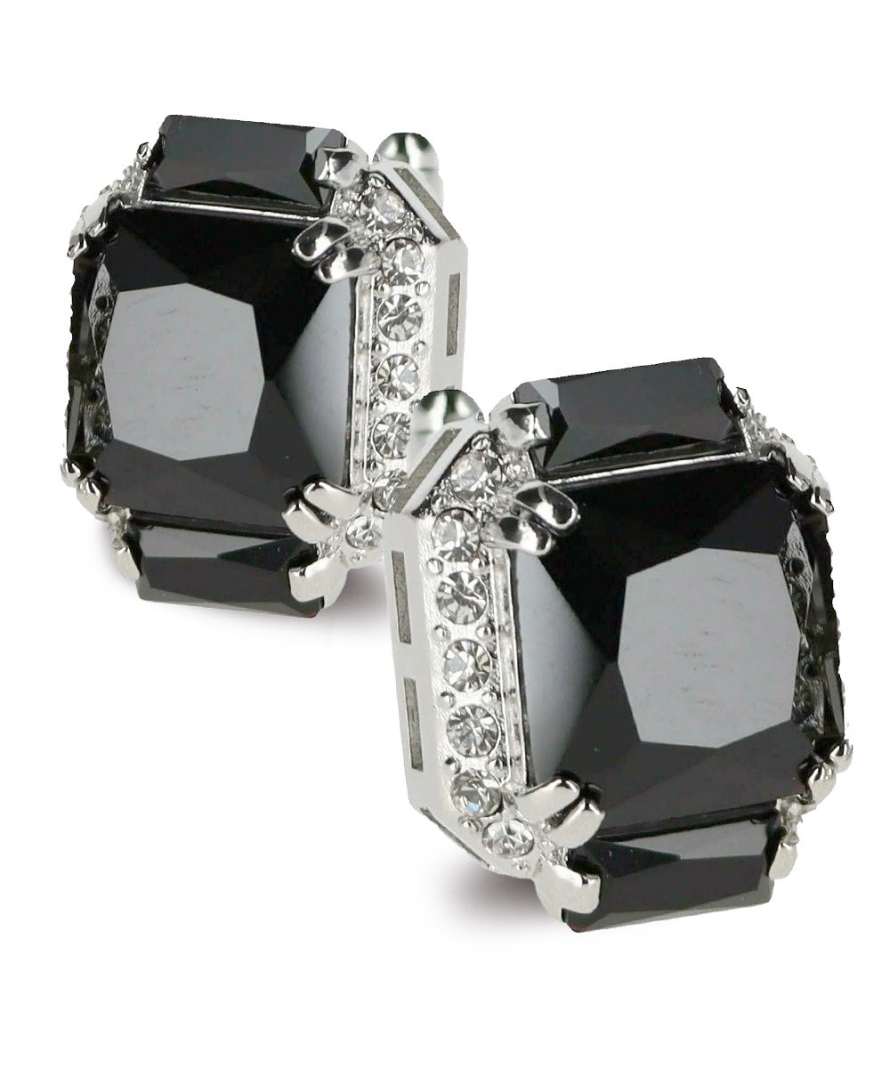 Vittorio Vico – Rectangular Diamond-Flanked Crystal Cufflinks