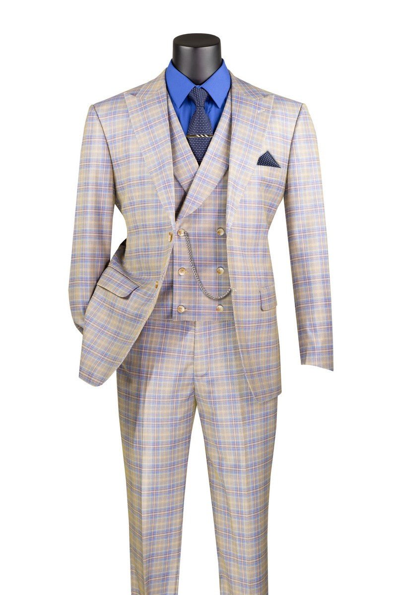 Blue Modern Fit Windowpane 3-Piece Suit – Montavero Collection - Upscale Men's Fashion