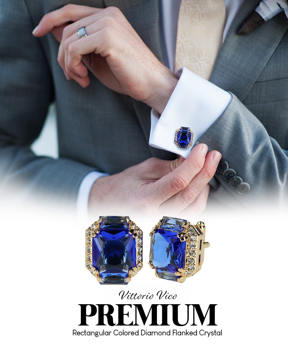 Vittorio Vico – Rectangular Diamond-Flanked Crystal Cufflinks - Upscale Men's Fashion