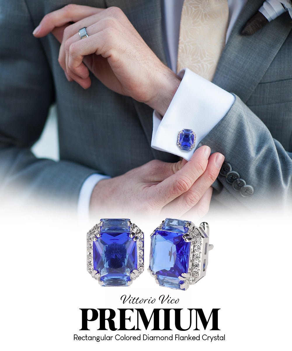 Vittorio Vico – Rectangular Diamond-Flanked Crystal Cufflinks - Upscale Men's Fashion