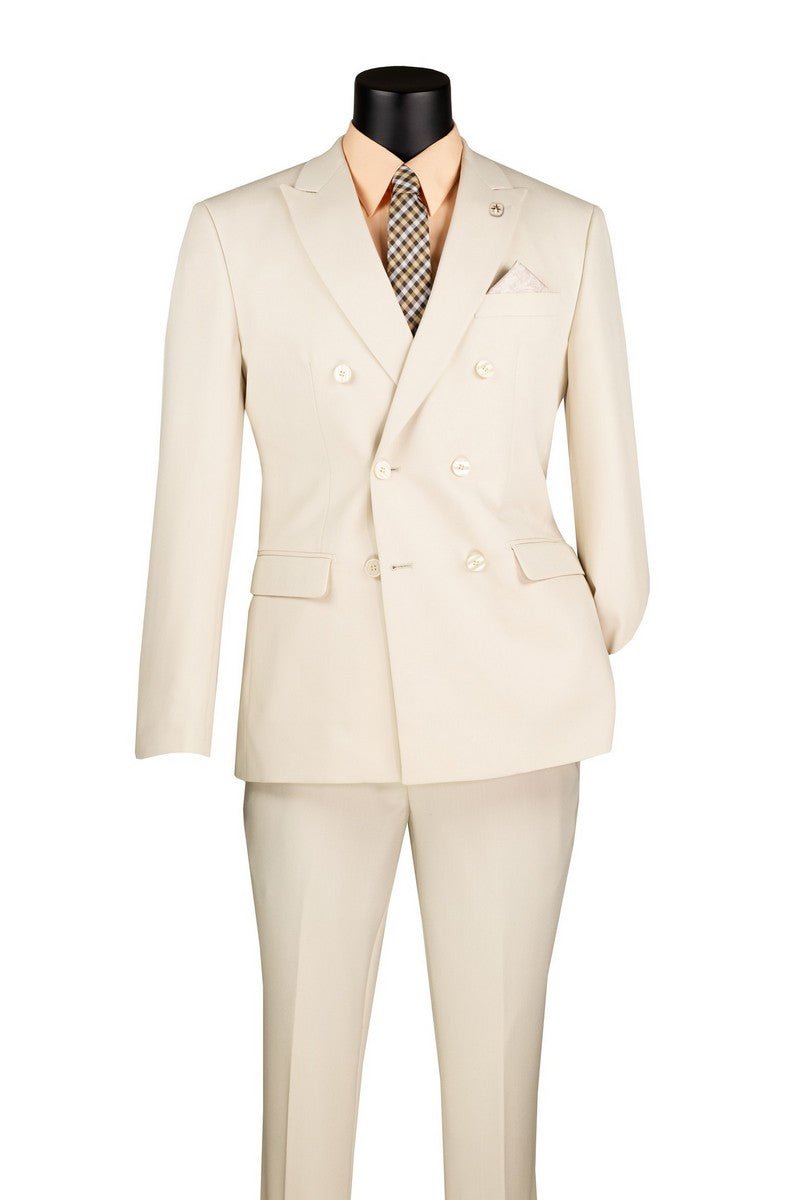 Bone Slim Fit Stretch Double Breasted 2 Piece Suit - Bellarco Collection - Upscale Men's Fashion