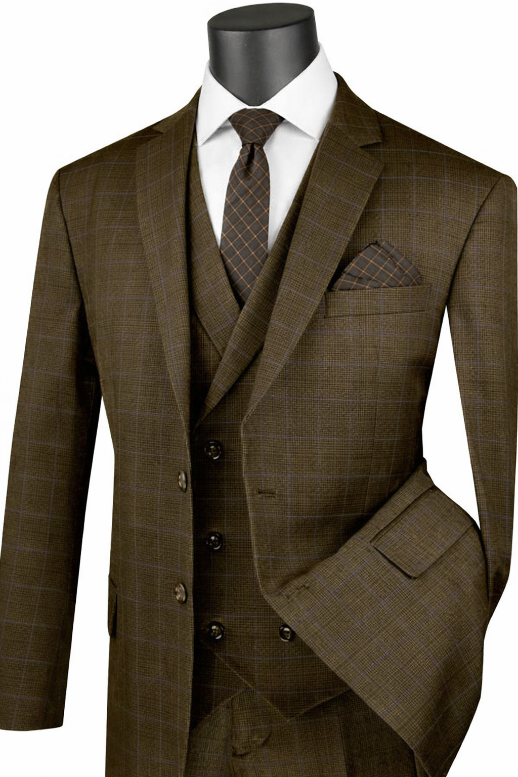 Brown Executive Fit Glen Plaid 3-Piece Suit – Dominare Collection