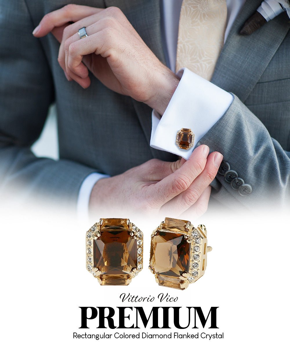 Vittorio Vico – Rectangular Diamond-Flanked Crystal Cufflinks - Upscale Men's Fashion