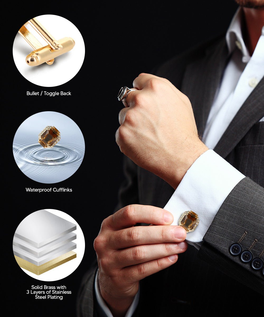 Vittorio Vico – Rectangular Diamond-Flanked Crystal Cufflinks - Upscale Men's Fashion