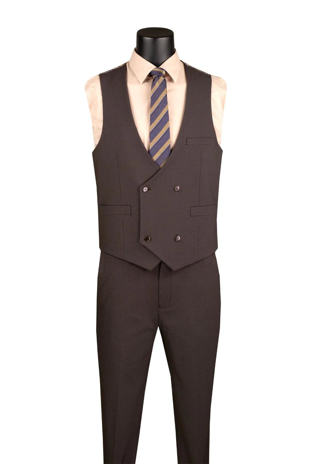 Brown Modern Fit 3-Piece Bird’s-Eye Weave Stretch Suit – Livorno Collection - Upscale Men's Fashion