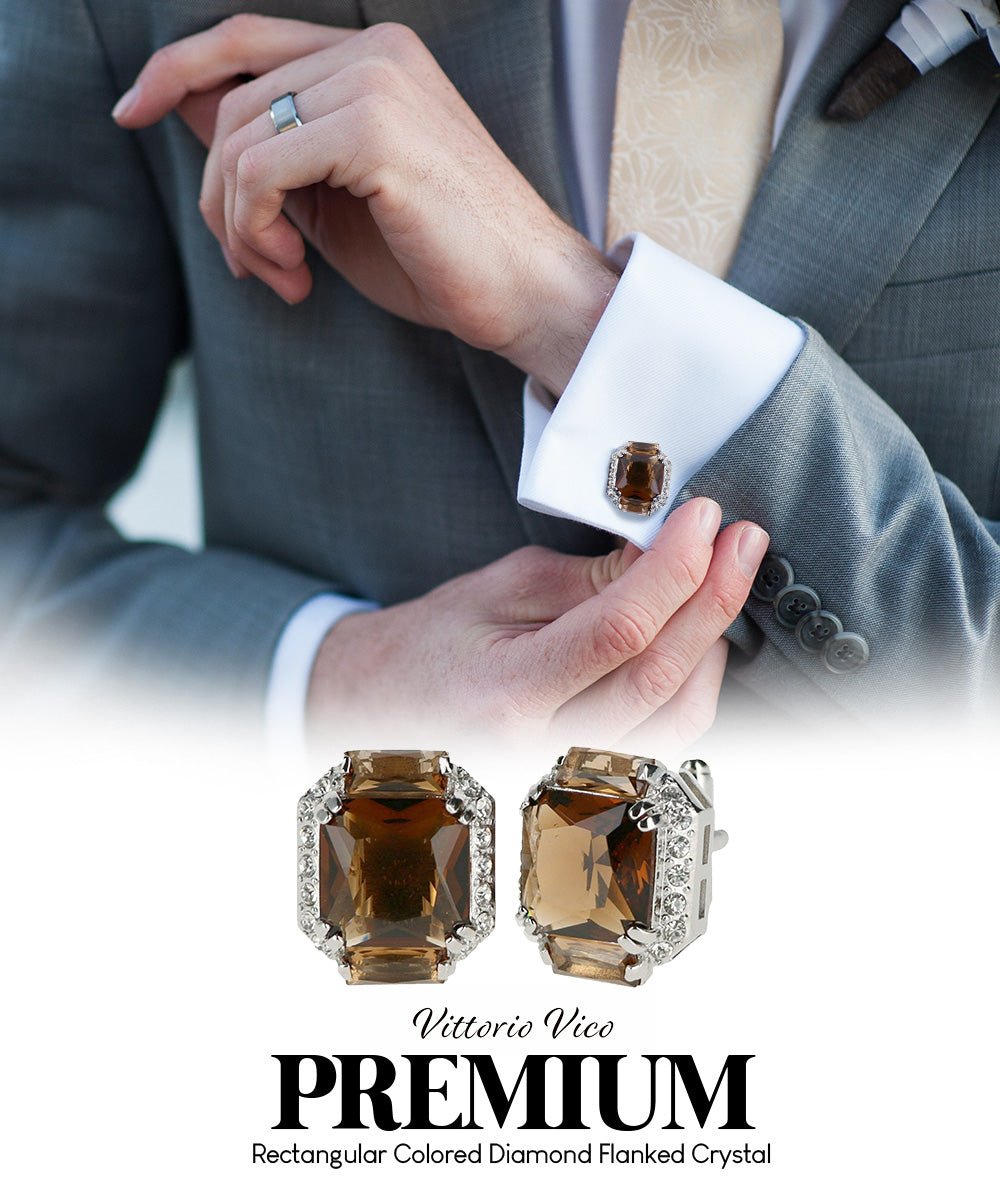 Vittorio Vico – Rectangular Diamond-Flanked Crystal Cufflinks - Upscale Men's Fashion