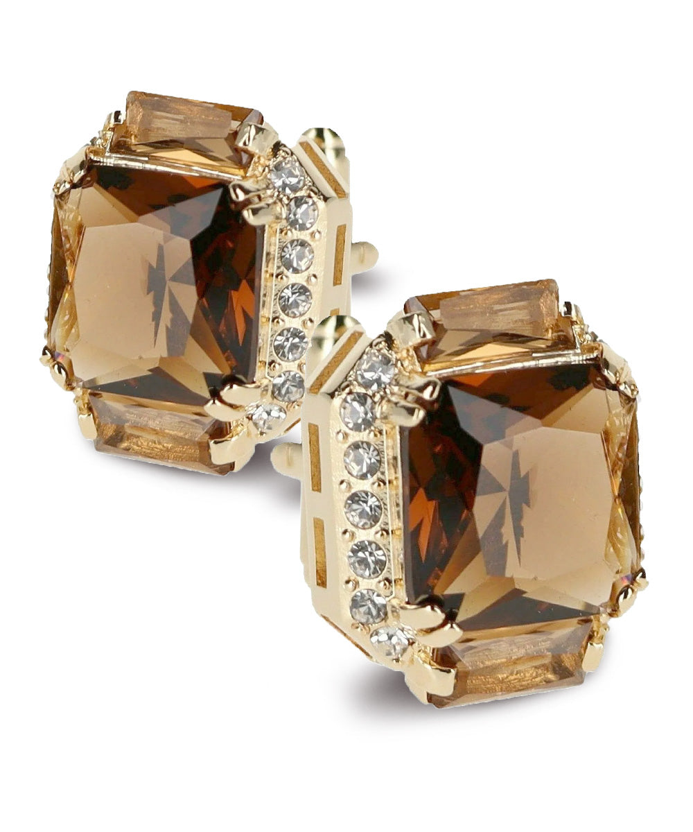 Vittorio Vico – Rectangular Diamond-Flanked Crystal Cufflinks