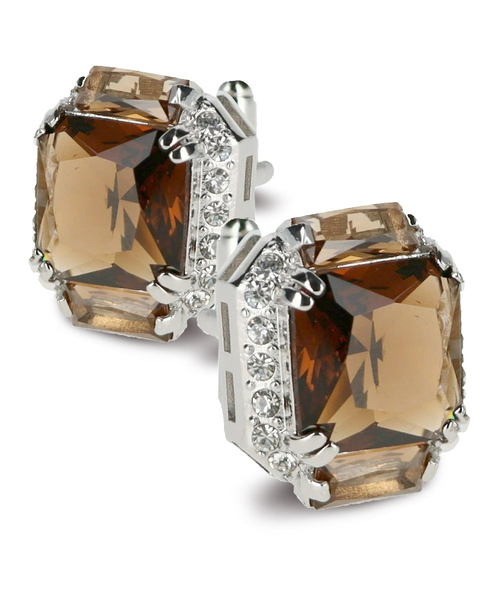 Vittorio Vico – Rectangular Diamond-Flanked Crystal Cufflinks