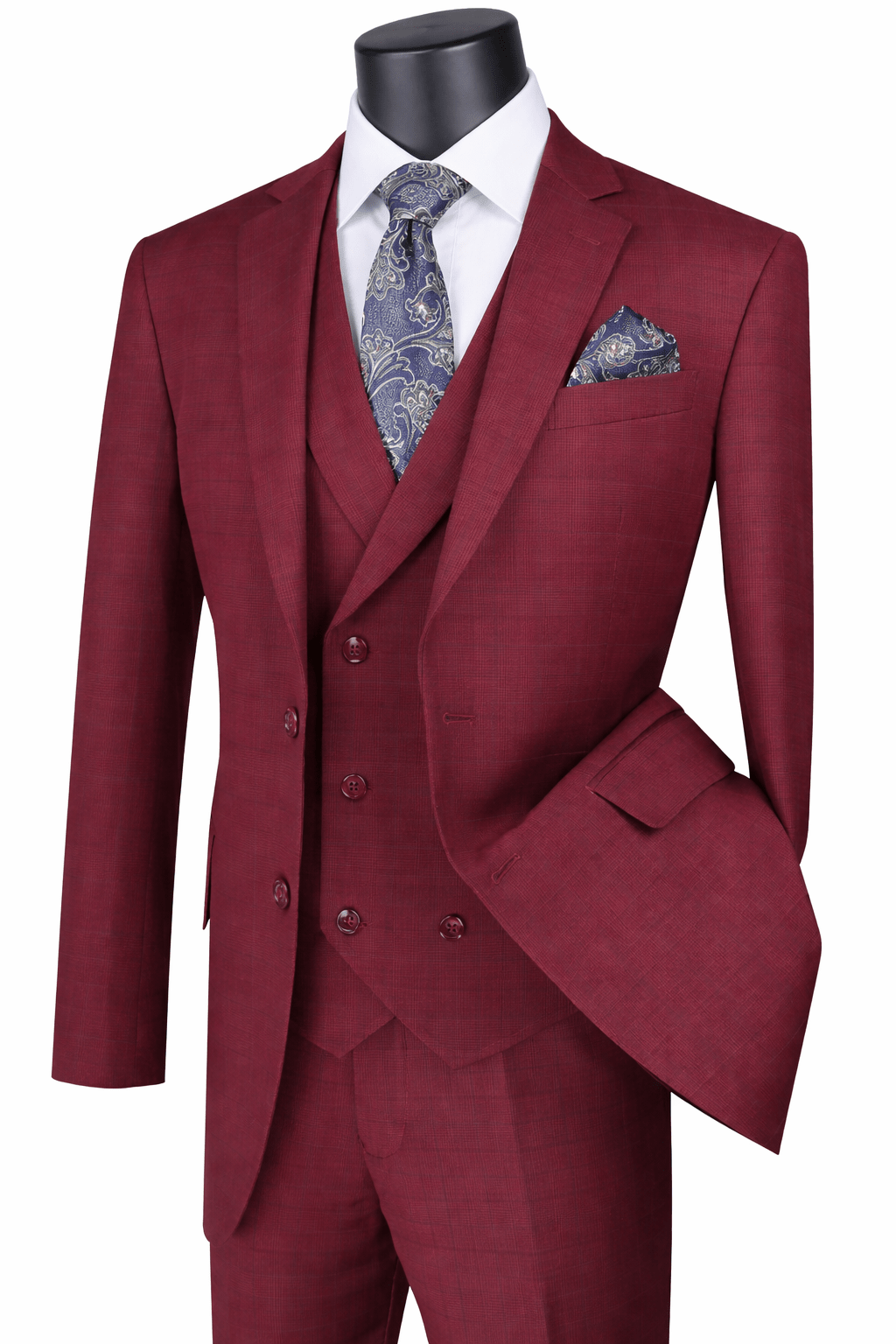 Burgundy Executive Fit Glen Plaid 3-Piece Suit – Dominare Collection - Upscale Men's Fashion