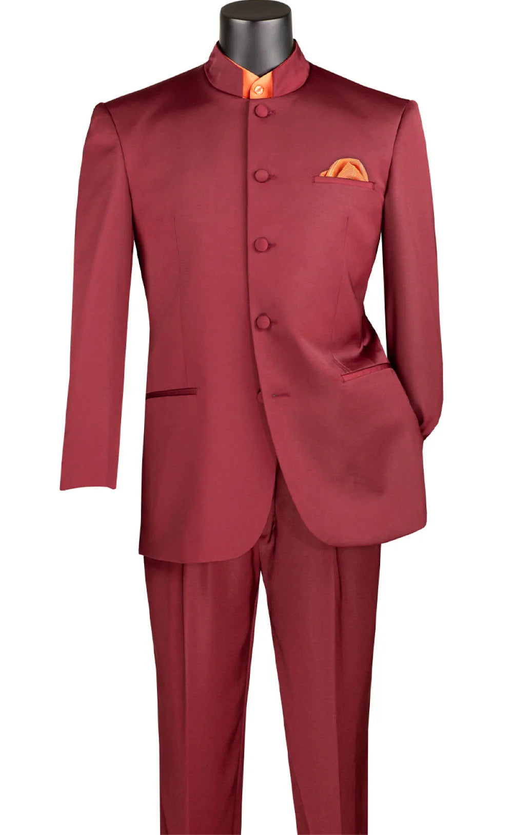 Banded Collar Regular Fit 2-Piece Suit – Burgundy - Vienna Collection