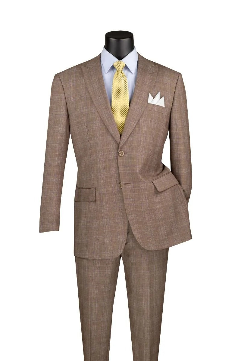 Cambridge Collection – Tan Men’s Regular Fit Glen Plaid Suit