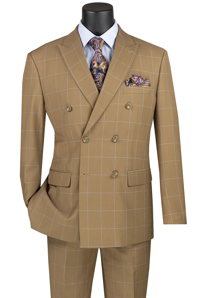 Regular Fit Double Breasted Stripe 2 Piece Suit (Camel) DSS-4 main image 1