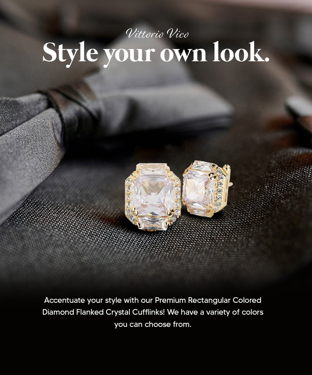 Vittorio Vico – Rectangular Diamond-Flanked Crystal Cufflinks - Upscale Men's Fashion