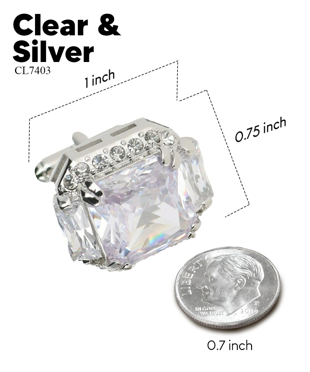 Vittorio Vico – Rectangular Diamond-Flanked Crystal Cufflinks