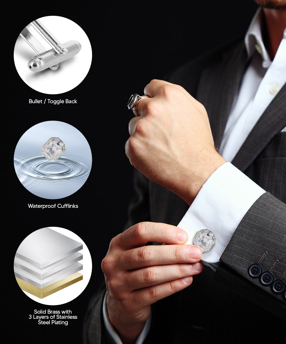 Vittorio Vico – Rectangular Diamond-Flanked Crystal Cufflinks