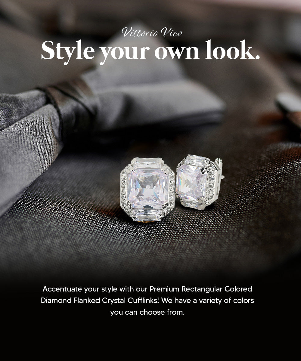 Vittorio Vico – Rectangular Diamond-Flanked Crystal Cufflinks