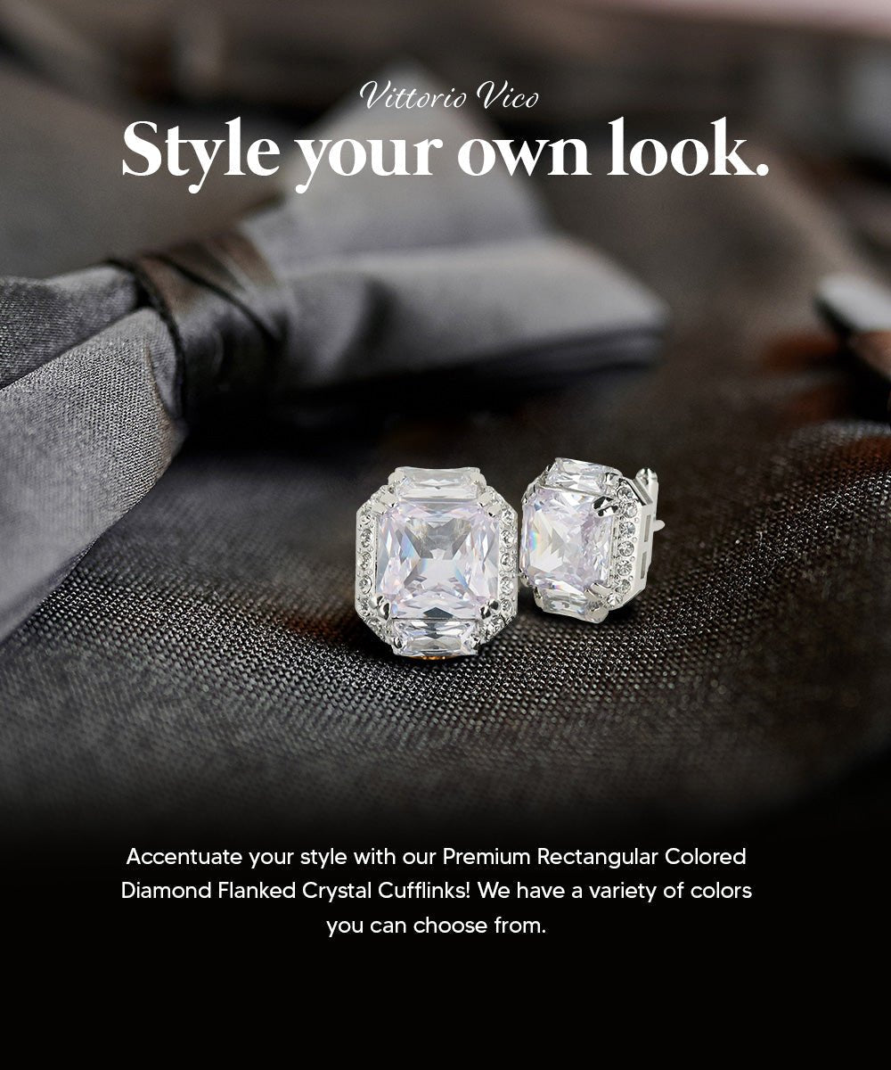 Vittorio Vico – Rectangular Diamond-Flanked Crystal Cufflinks - Upscale Men's Fashion
