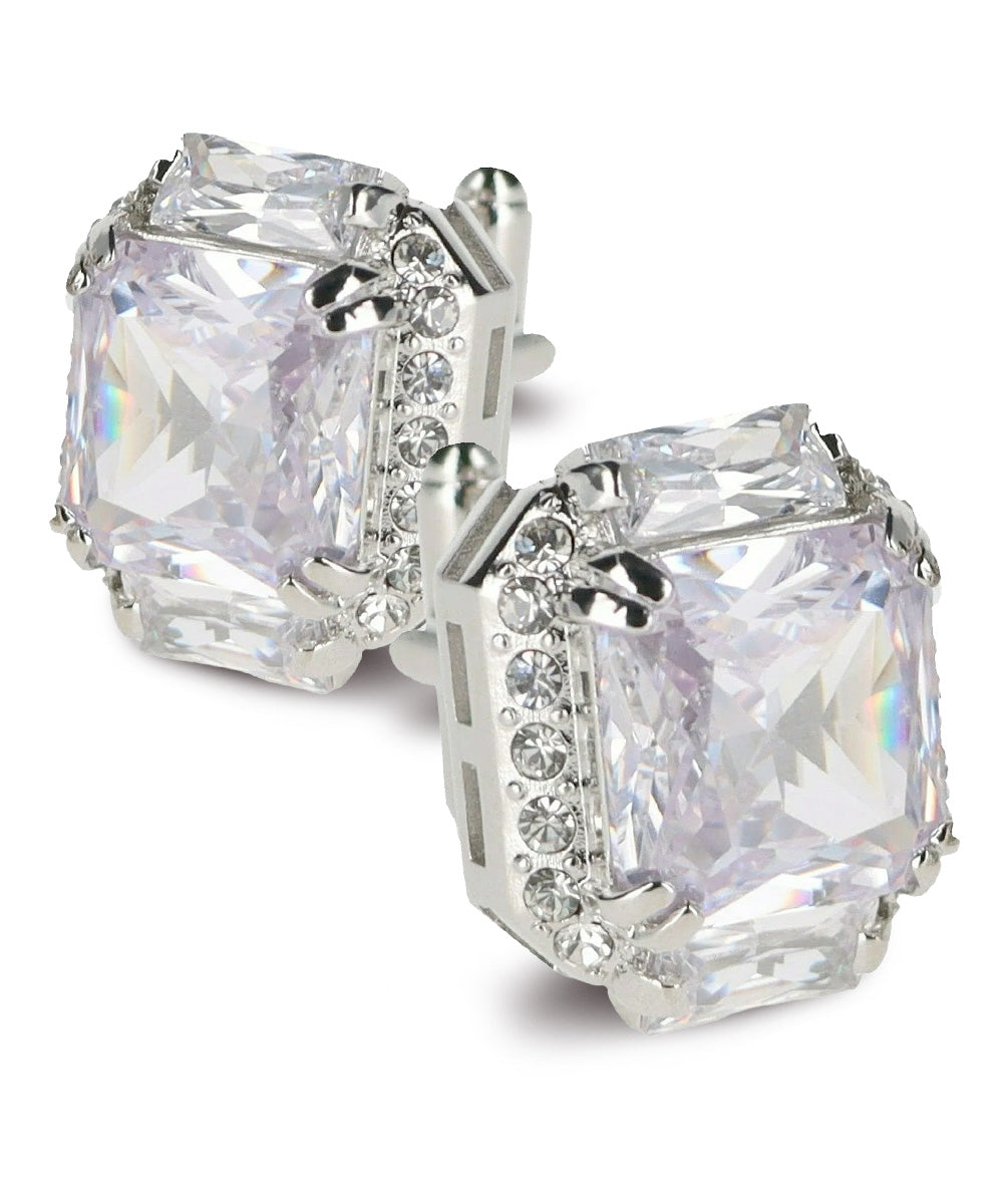 Vittorio Vico – Rectangular Diamond-Flanked Crystal Cufflinks