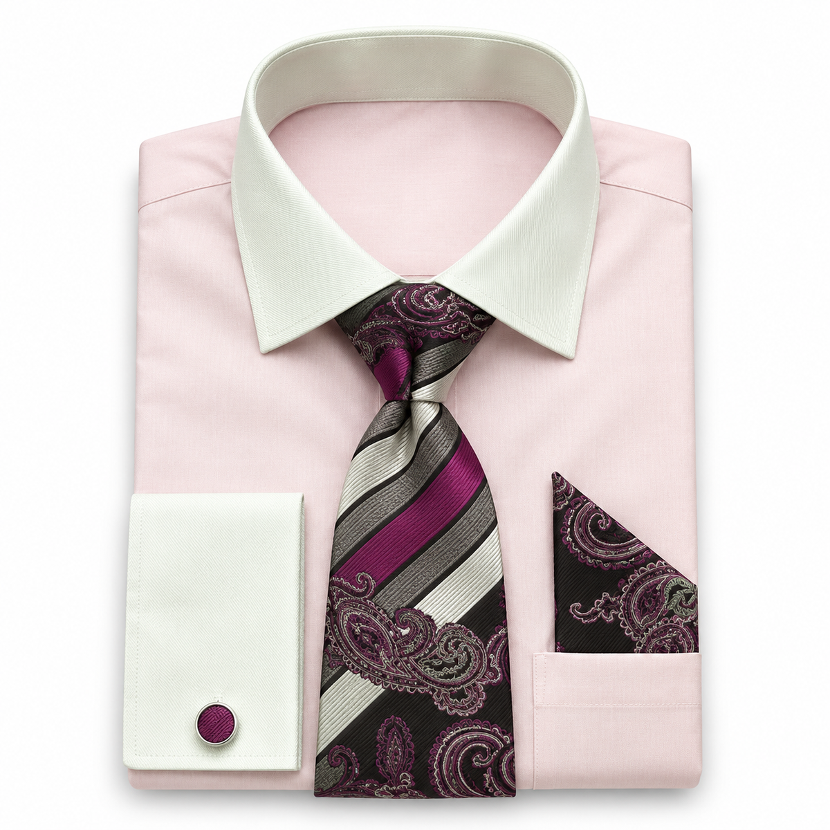 Daniel Ellissa DS3829P2 blush two-tone French cuff dress shirt set on white background