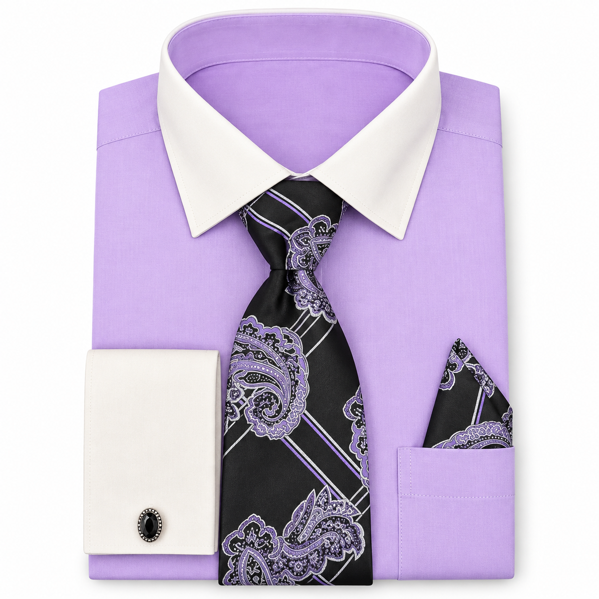 Daniel Ellissa DS3829P2 lavender two-tone French cuff dress shirt set on white background