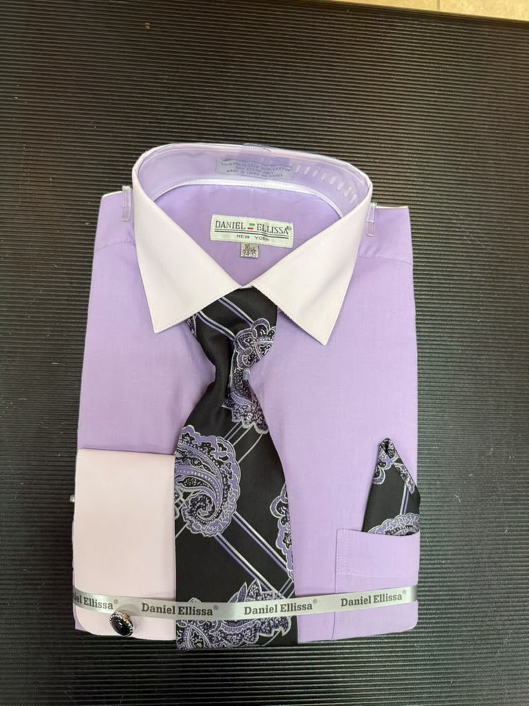 Daniel Ellissa DS3829P2 lavender two-tone French cuff dress shirt set