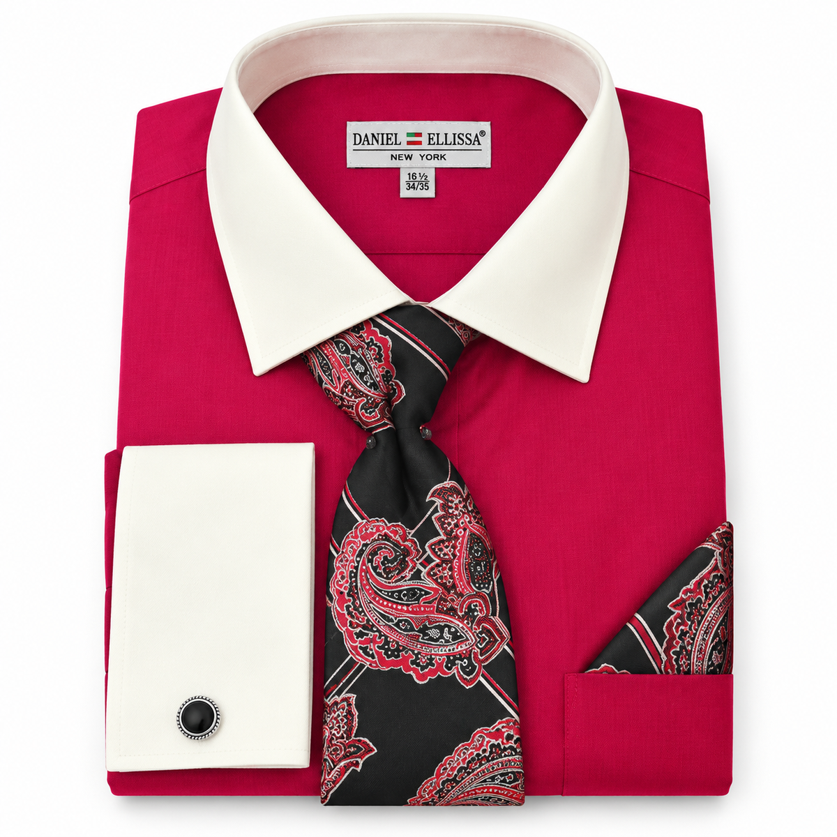 Daniel Ellissa DS3829P2 magenta two-tone French cuff dress shirt set on white background