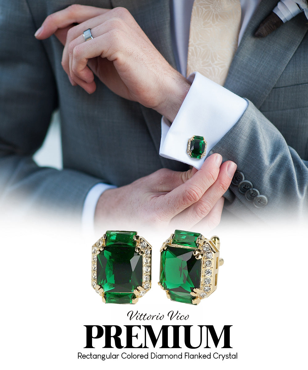Vittorio Vico – Rectangular Diamond-Flanked Crystal Cufflinks
