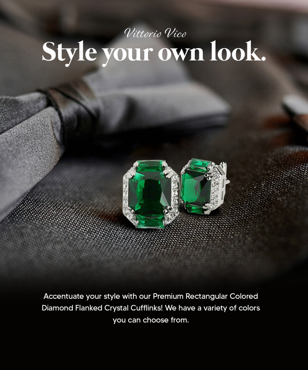 Vittorio Vico – Rectangular Diamond-Flanked Crystal Cufflinks