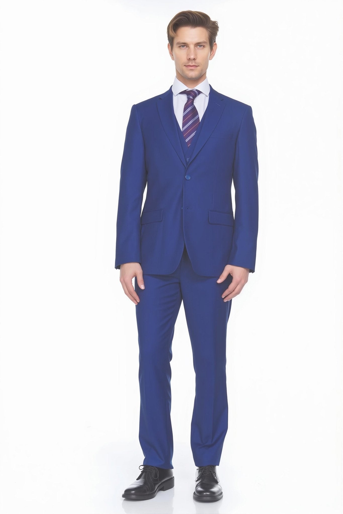 Ferera Collection-Men's 3 Piece Modern Fit Suit Color French Blue - Upscale Men's Fashion