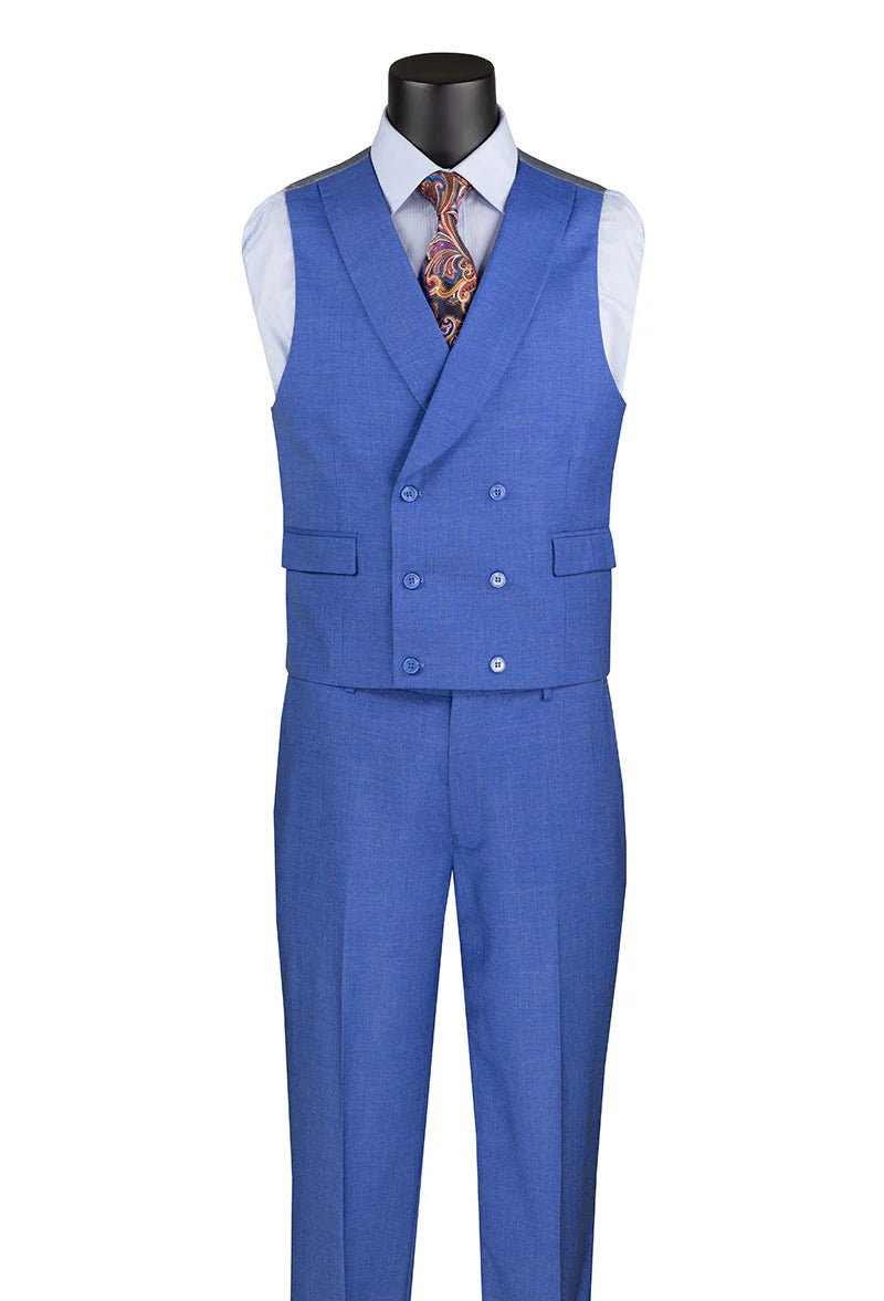 Vellaro Collection-French Blue Modern Fit 3-Piece Suit with Lapel Vest & Adjustable Pants - Upscale Men's Fashion
