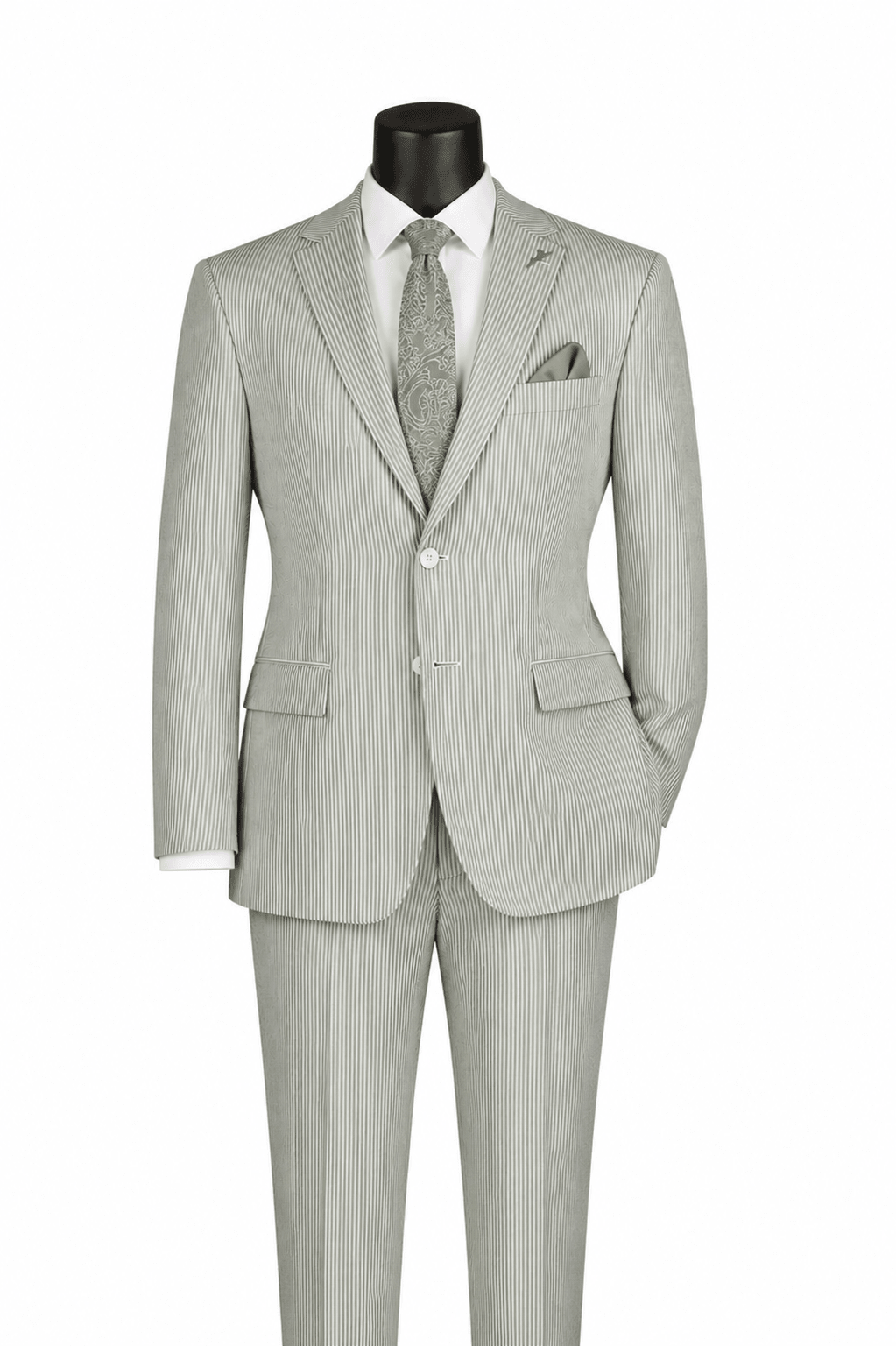 MEN'S 2PC SEERSUCKER MODERN FIT SUIT IN Green PINSTRIPE - Upscale Men's Fashion
