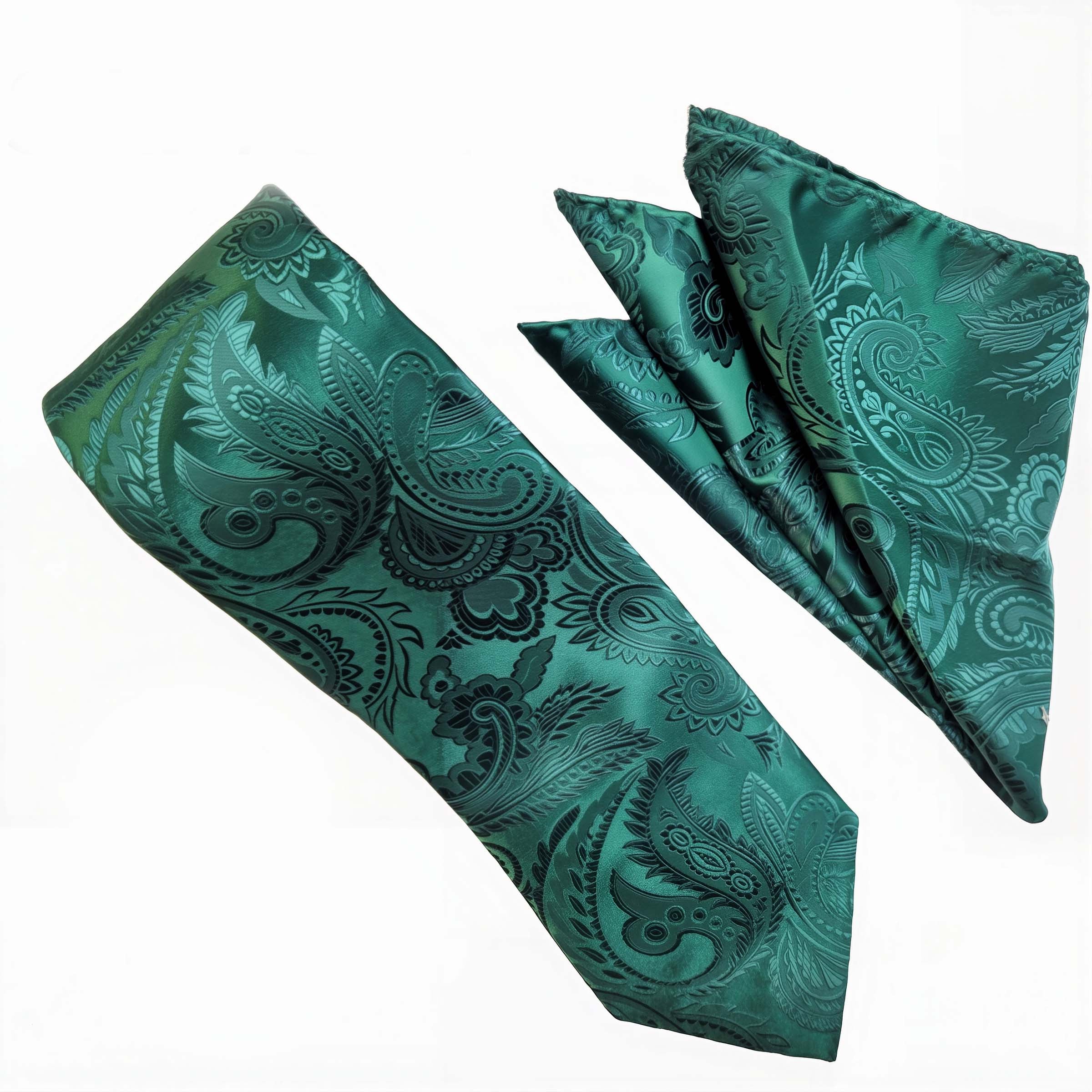 Hunter Green Paisley Tie and Hanky Set