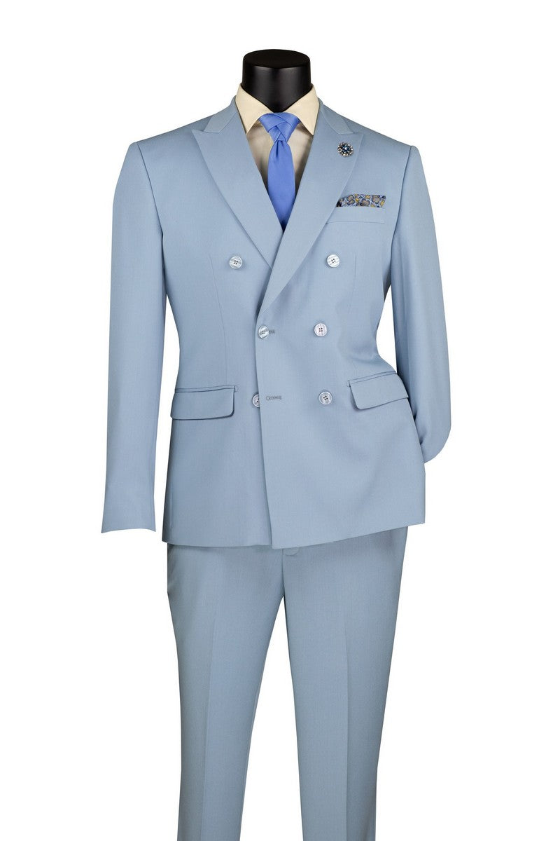 Ice Blue Slim Fit Stretch Double Breasted 2 Piece Suit - Bellarco Collection