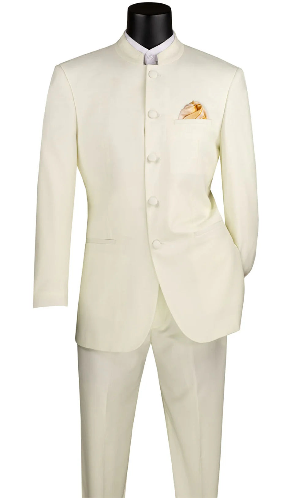 Banded Collar Regular Fit 2-Piece Suit – Ivory- Vienna Collection