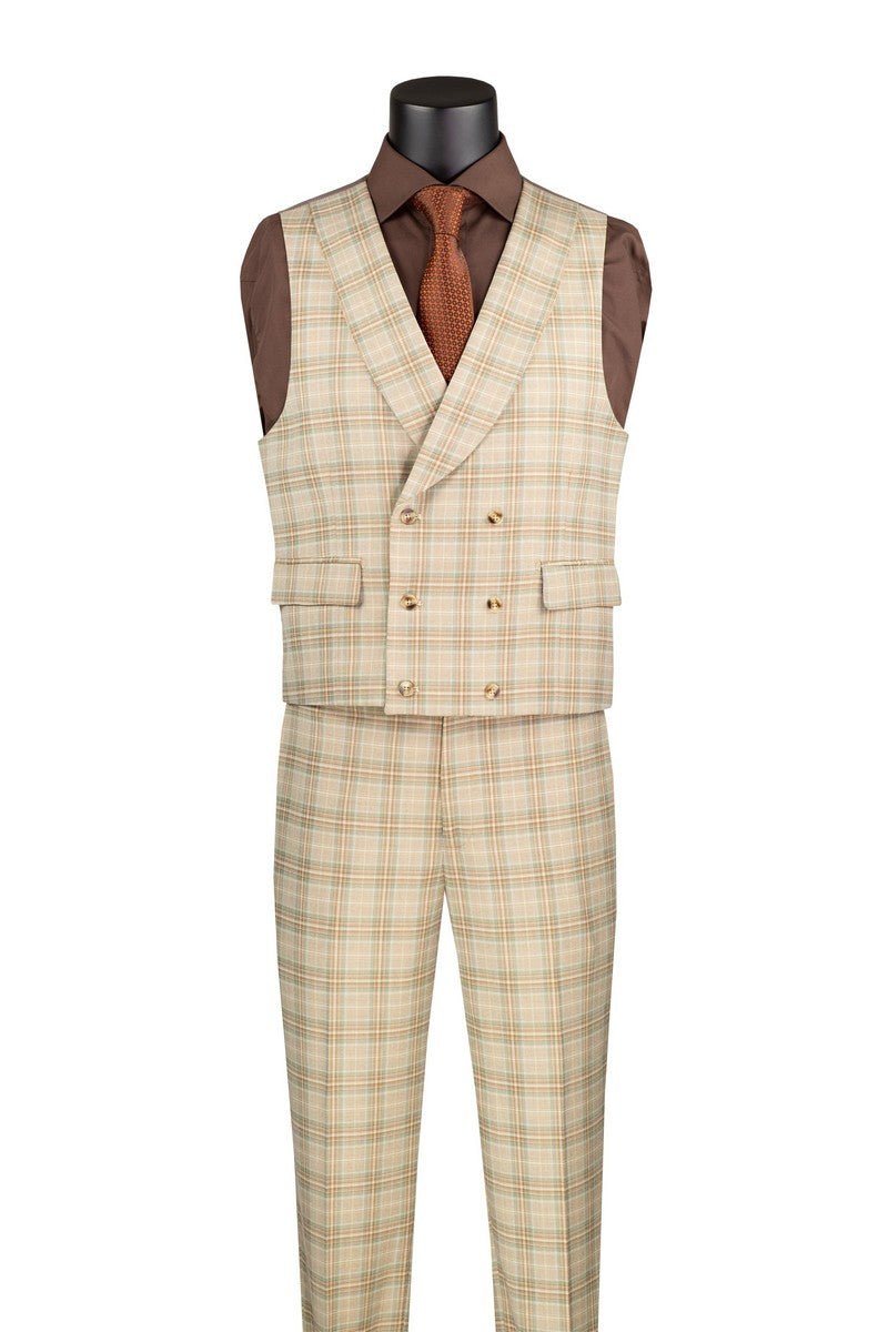 Khaki Modern Fit Windowpane 3-Piece Suit – Montavero Collection - Upscale Men's Fashion