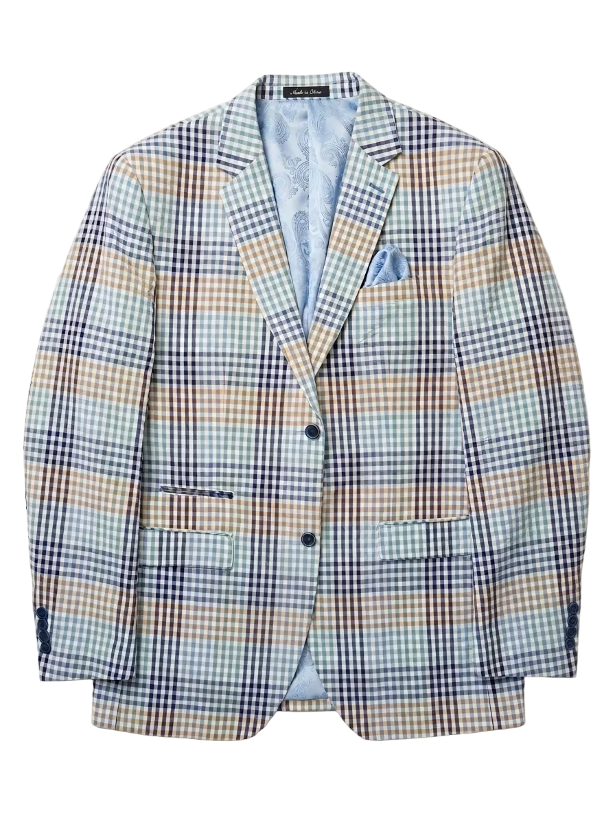 Luxury Multi-Color Plaid Seersucker Jacket – Blue & Tan