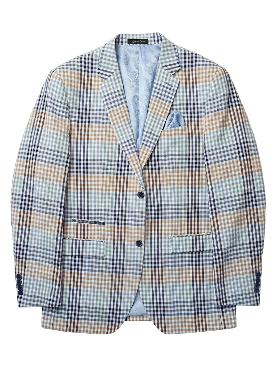 Luxury Multi-Color Plaid Seersucker Jacket – Blue & Tan - Upscale Men's Fashion