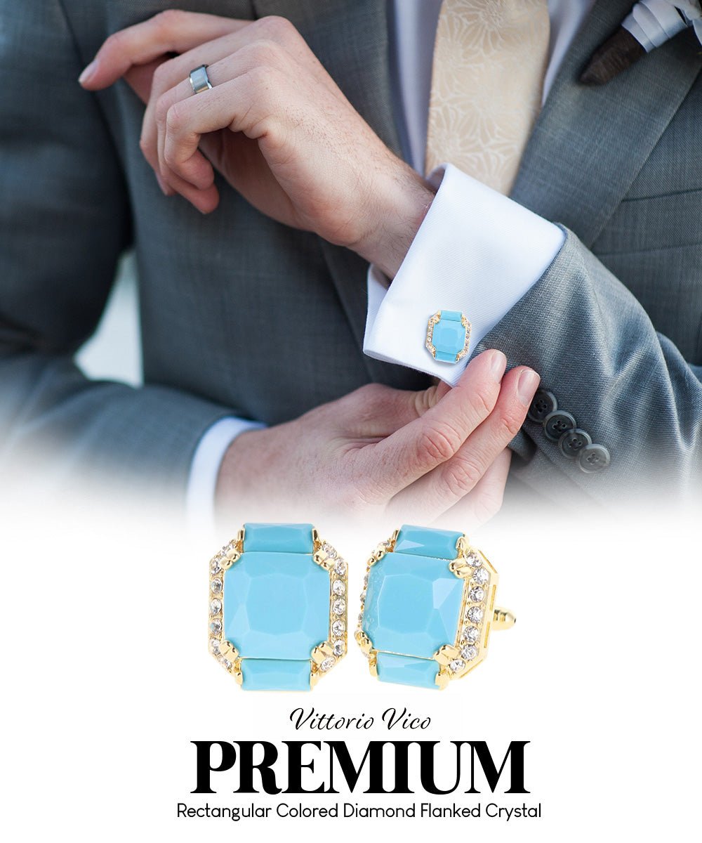 Vittorio Vico – Rectangular Diamond-Flanked Crystal Cufflinks - Upscale Men's Fashion