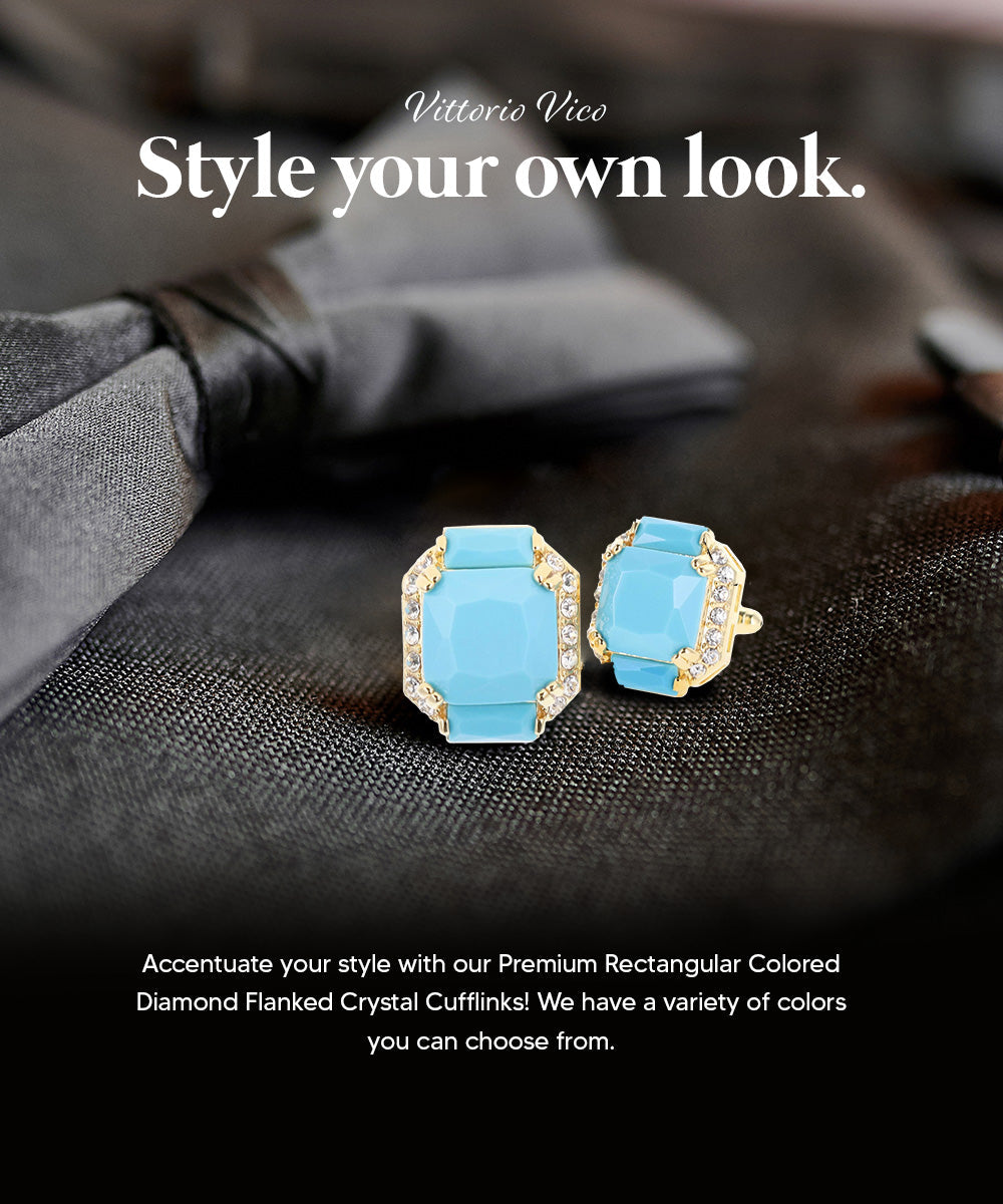 Vittorio Vico – Rectangular Diamond-Flanked Crystal Cufflinks